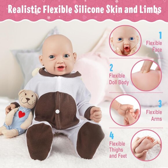 🆕 23inch Full Body Silicone Baby Doll Realistic Reborn Smiling Baby Doll Girl - Picture 4 of 5
